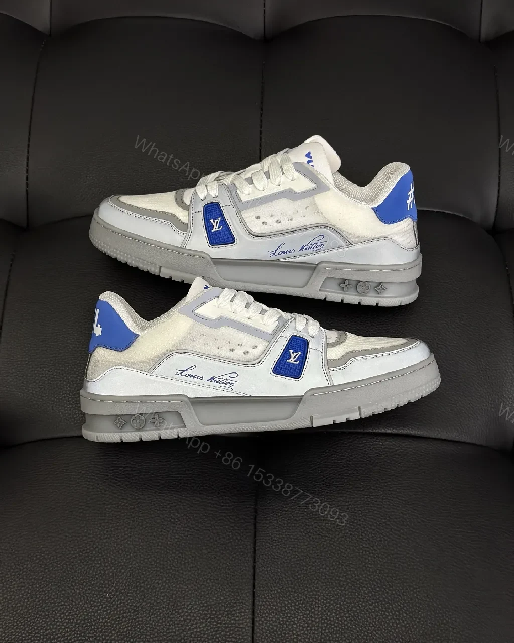 View 2 of White & Periwinkle Leather-Top Sneaker: Modern Comfort Style