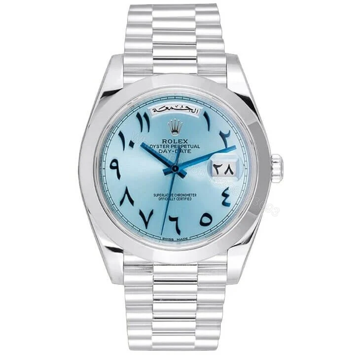 Rolex Day-Date 40 228206 Super Clone: 40mm Platinum Ice Blue Arabic Dial — view 1