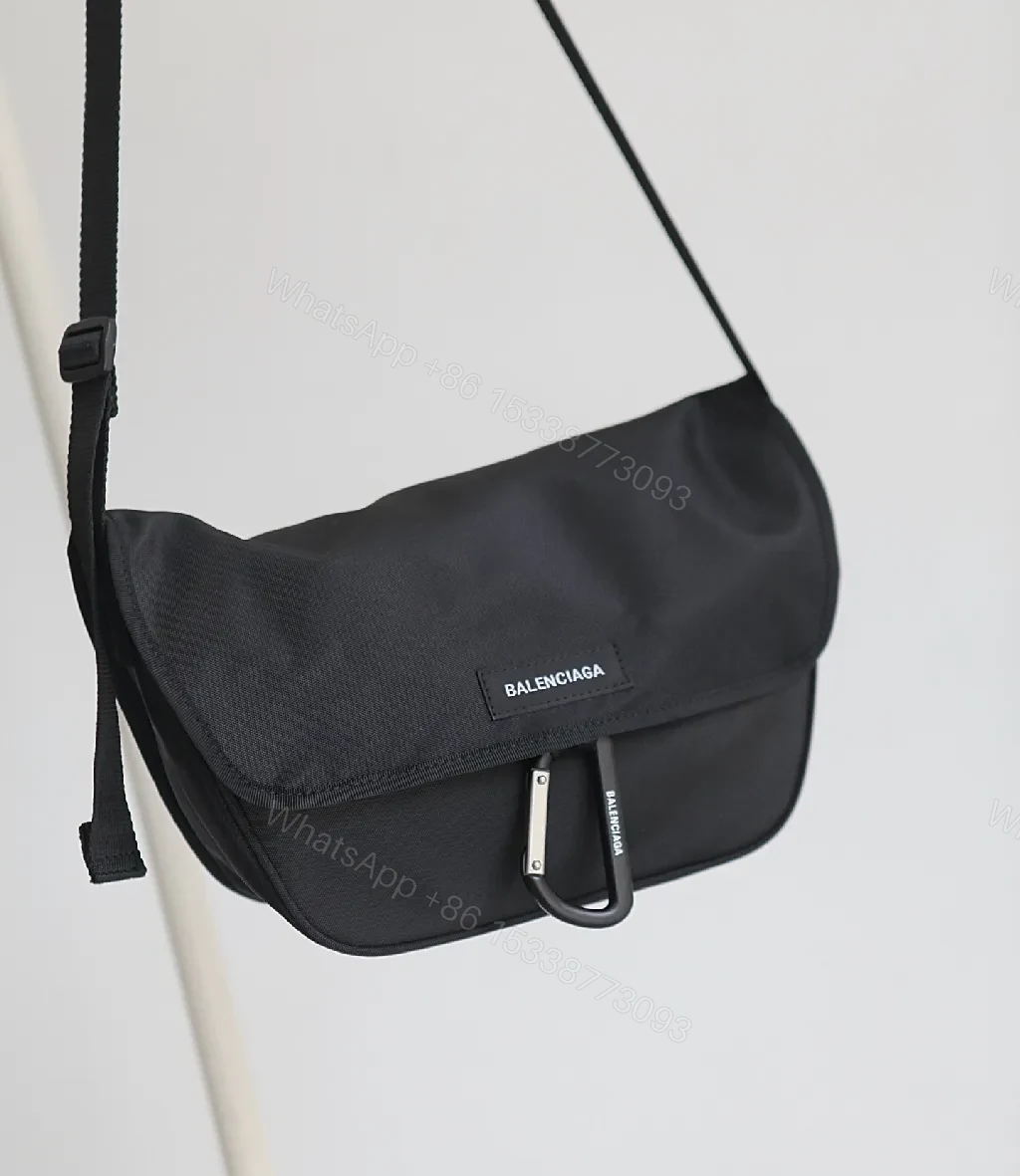 View 7 of Black Durable Matte Nylon Messenger Bag – Compact, Adjustable Strap, Minimalist Style