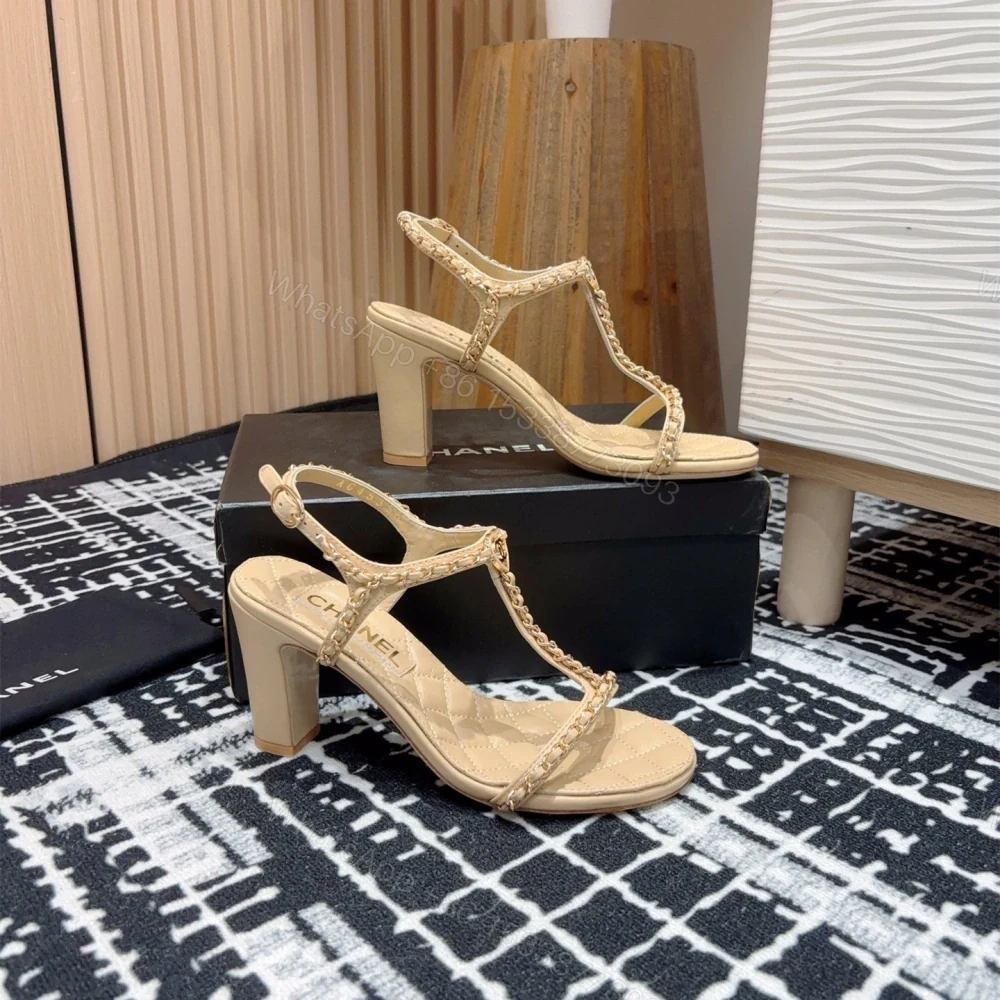 View 7 of 高仿Chanel*25C系列G46109B小羊皮高踭涼鞋米黃8.8CM免檢版