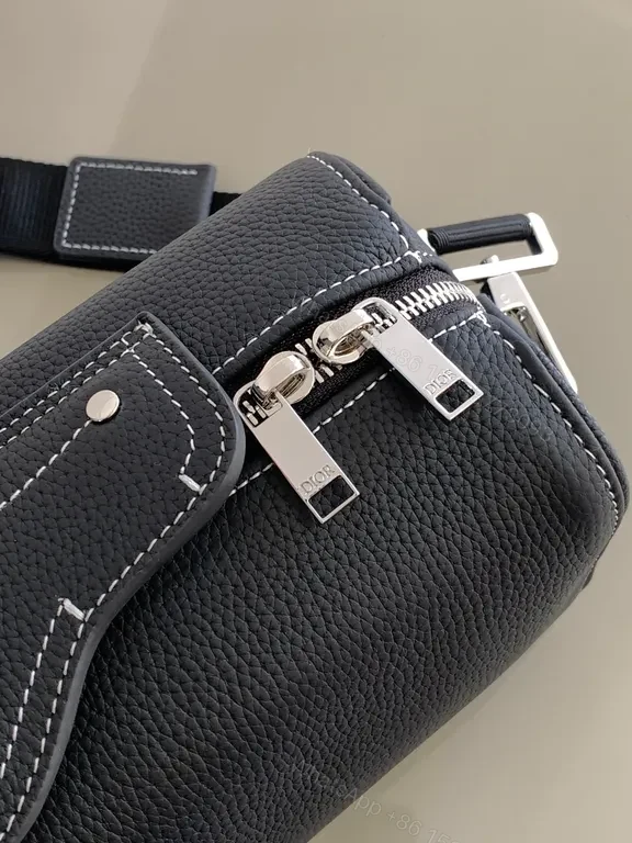View 3 of Sleek Black Pebbled Leather Dior Crossbody Bag - Compact Couture