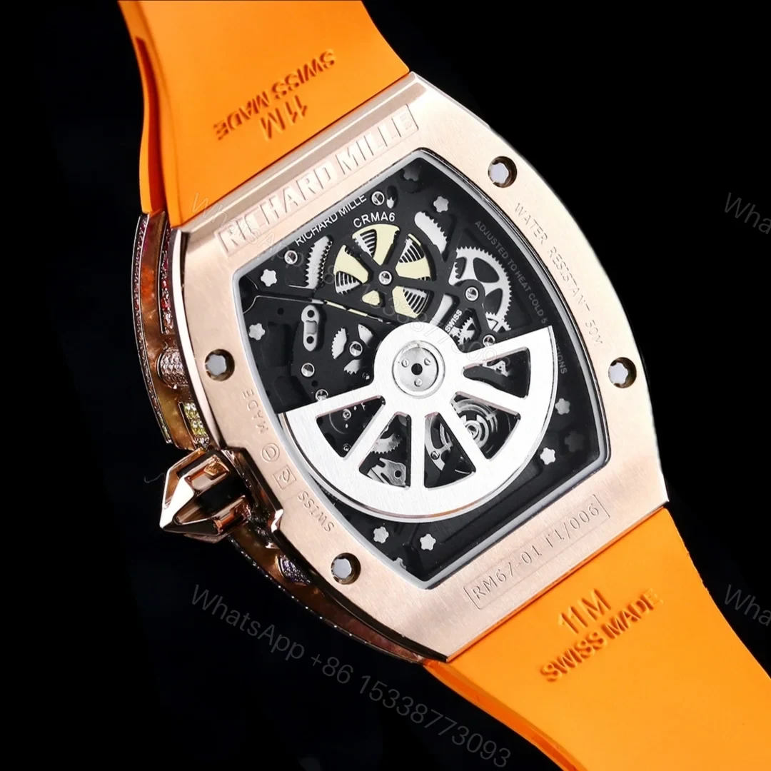View 8 of Richard Mille RM67-01 Automatic Ultra Thin Skeleton Watch 38/48MM Barrel Case Orange Strap Digital Hour Markers Premium EditionRM67-01-UT-ORG-DM48