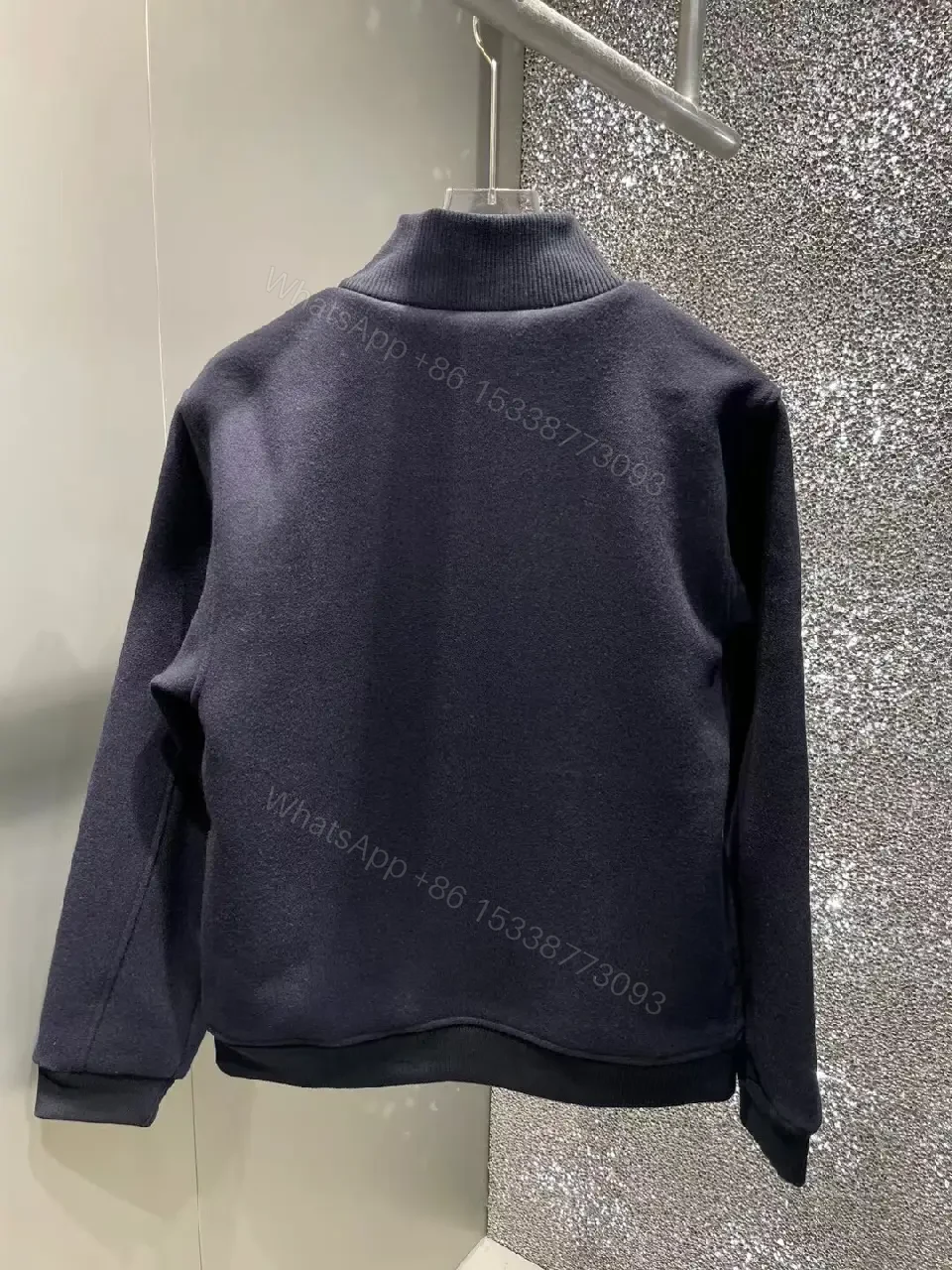 View 6 of Navy Knit Zip Bomber - Refined Texture, Subtle Logo