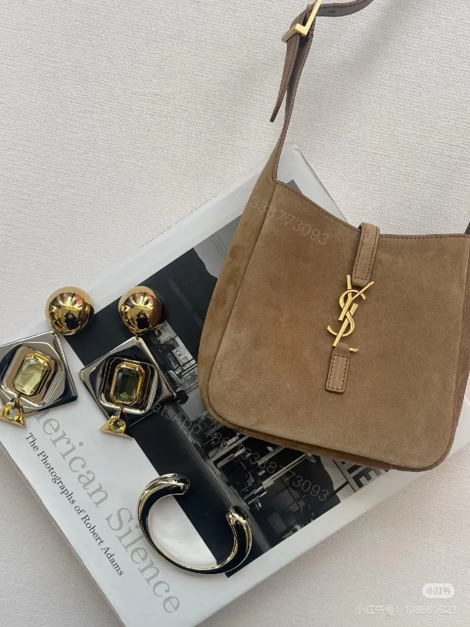 Soft Suede Crossbody Bag with Gold Accent Emblem - Compact Style — view 1