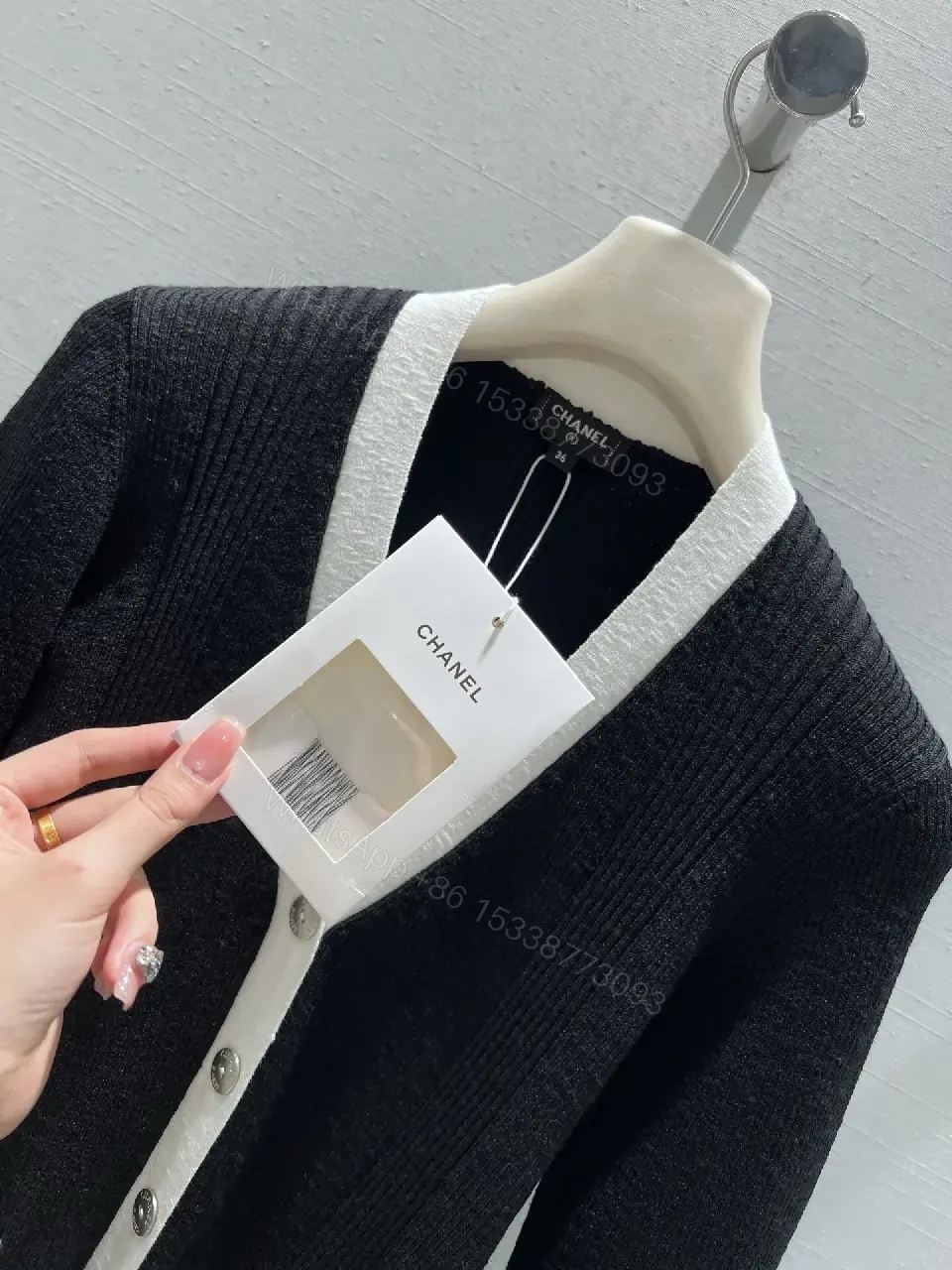 View 7 of Contrast-Trim Knit Cardigan: Sophisticated, Designer-Inspired Luxury
