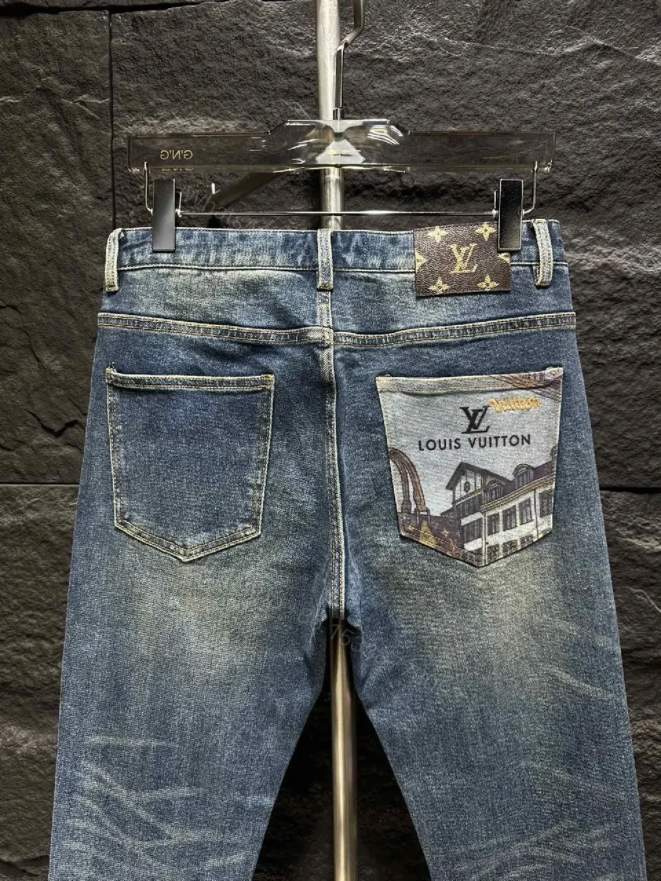 View 7 of Indigo Denim Patch Jeans: Distressed City-Luxe Style