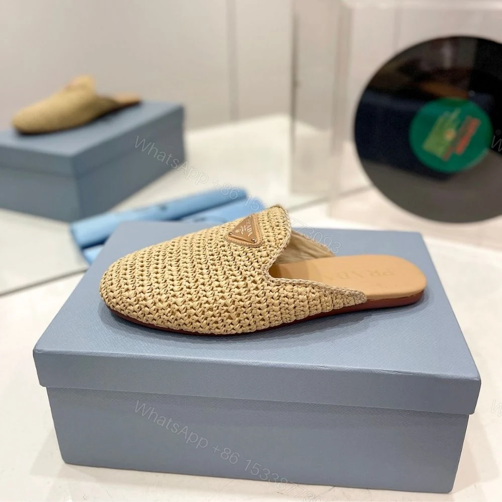 View 5 of Prada Woven Fabric Mules Natural