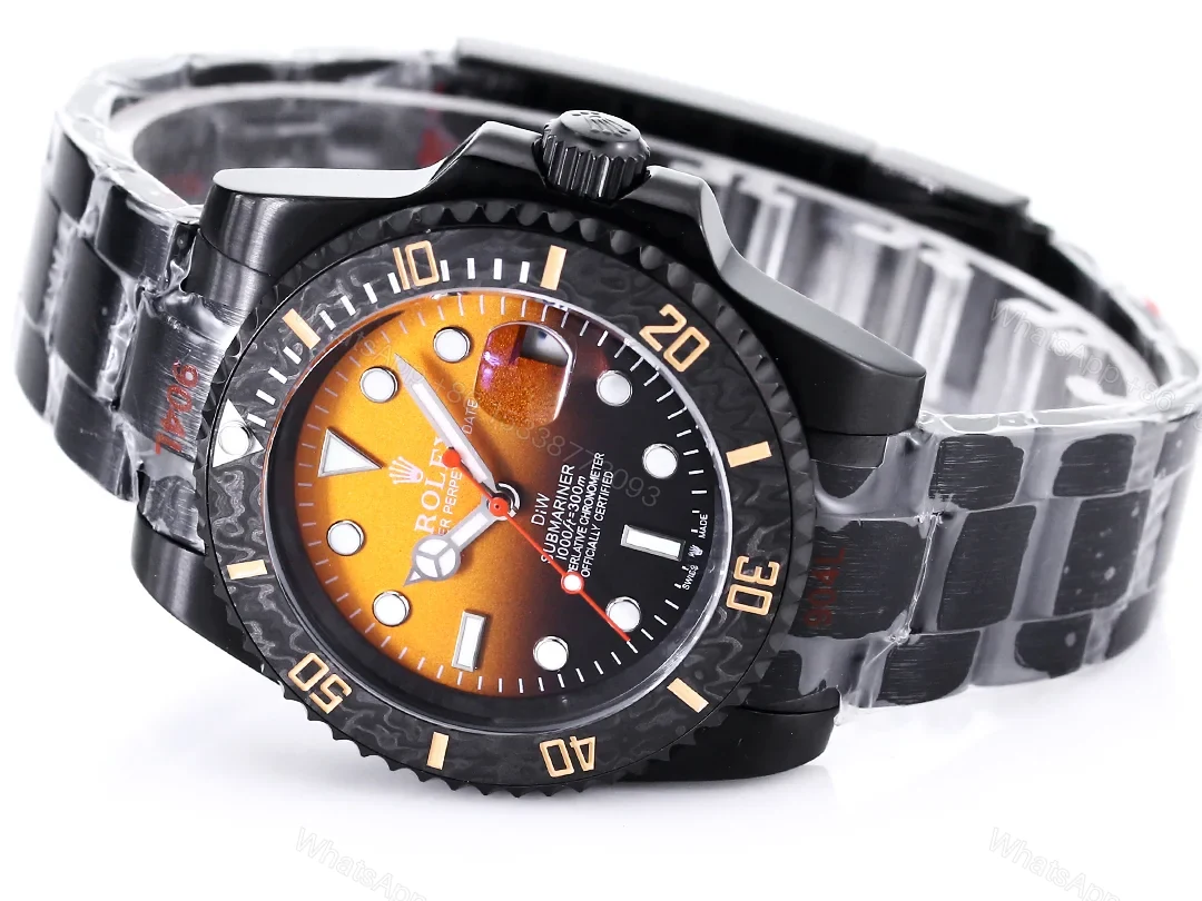 View 5 of Rolex Submariner Orange Black Replica 40MM Premium Carbon-Style Bezel Oyster Bracelet RG-ROLEX-SUB-ORANGE-BLACK-40