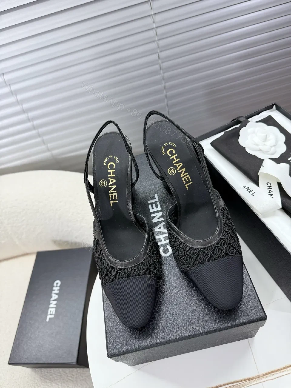 Textured Knit Slingback Flats with Satin Cap Toe — view 1