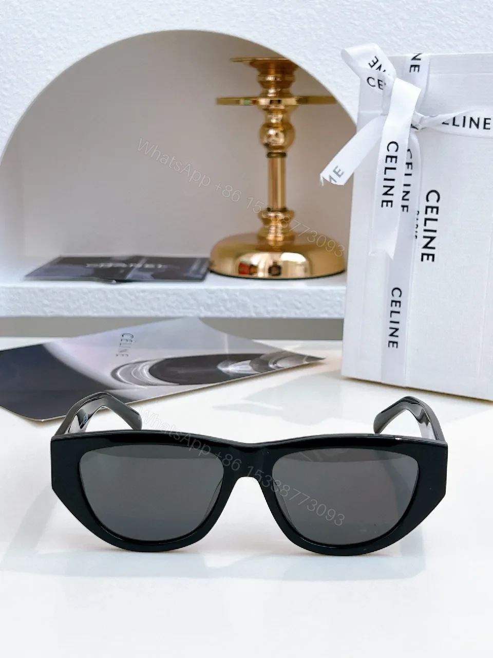 View 4 of White Frame, Brown Lens Luxe Sunglasses - Sleek Cat-Eye Style