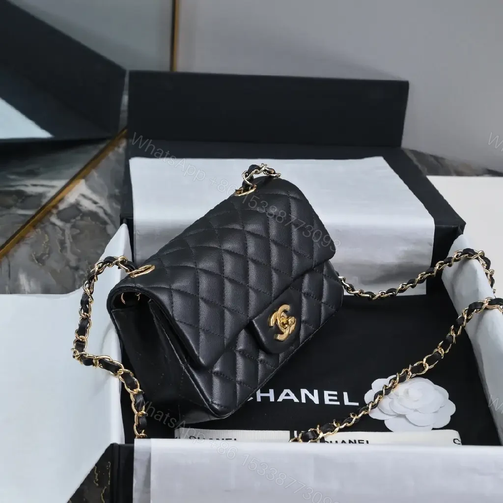 View 6 of Compact Black Quilted Leather Shoulder Bag with Chain