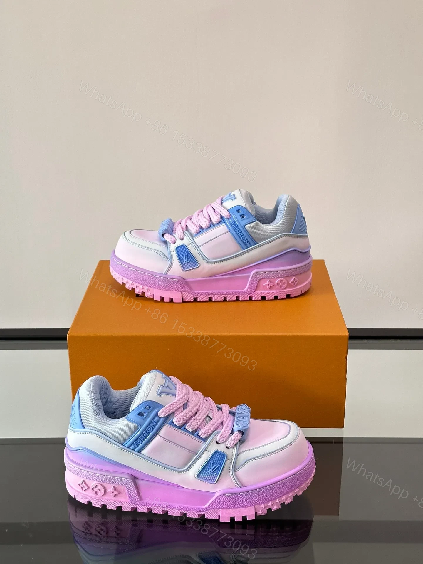 View 4 of LV Men White and Blue Leather Sneakers