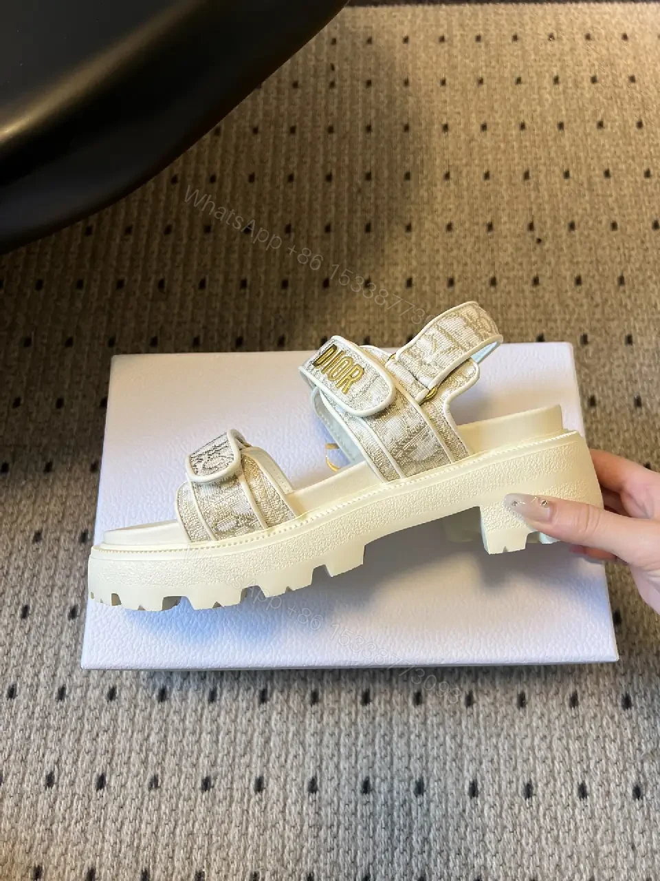 View 5 of Metallic Sandals: Luxe-Texture, Velcro Strap Comfort Platform