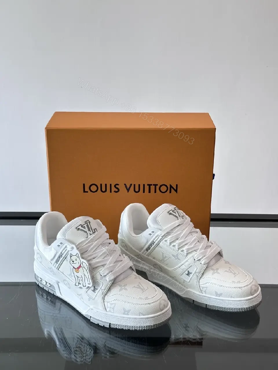 White Leather High-Top Sneakers: Luxe Comfort, Monogram Pattern — view 1