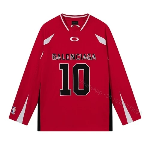 View 7 of Balenciaga Clothes NBA Collab Health Mesh & Color-Block Long-Sleeve T-Shirt Black/Red/White