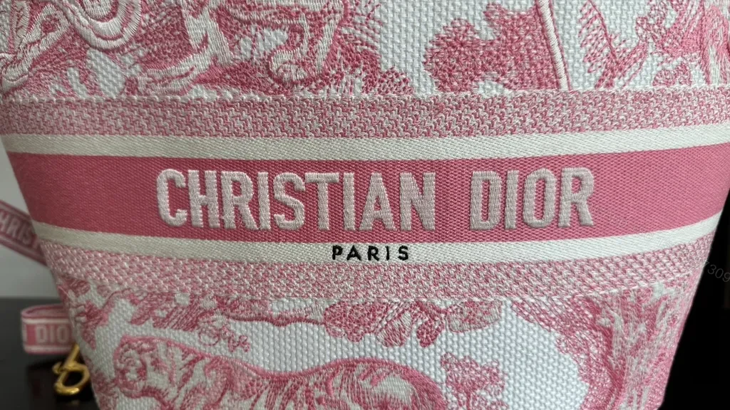 View 9 of Bold Pink Toile Dior Tote & Clutch Set