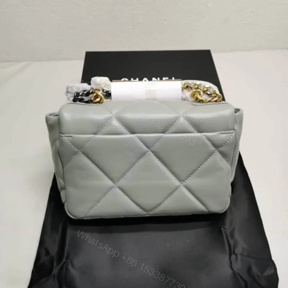 View 3 of Chanel 19 Flap Bag Shiny Gold And Silver Tone Light Grey 26Cm