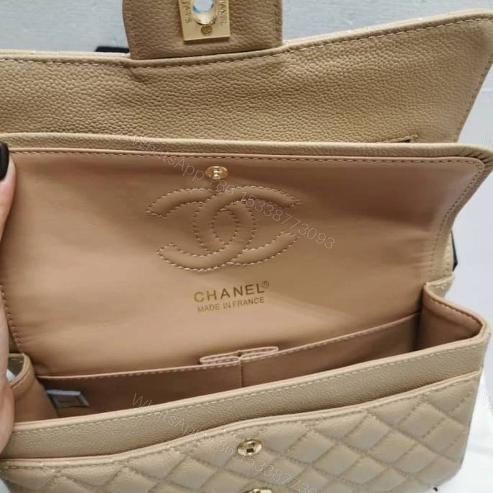 View 4 of Chanel Classic Grain Gold Hardware Handbag Beige 25Cm A01112