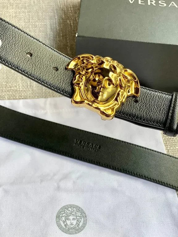 View 4 of Statement Medusa Belt: Premium Italian Leather, Gold Buckle, Versace Style Belt