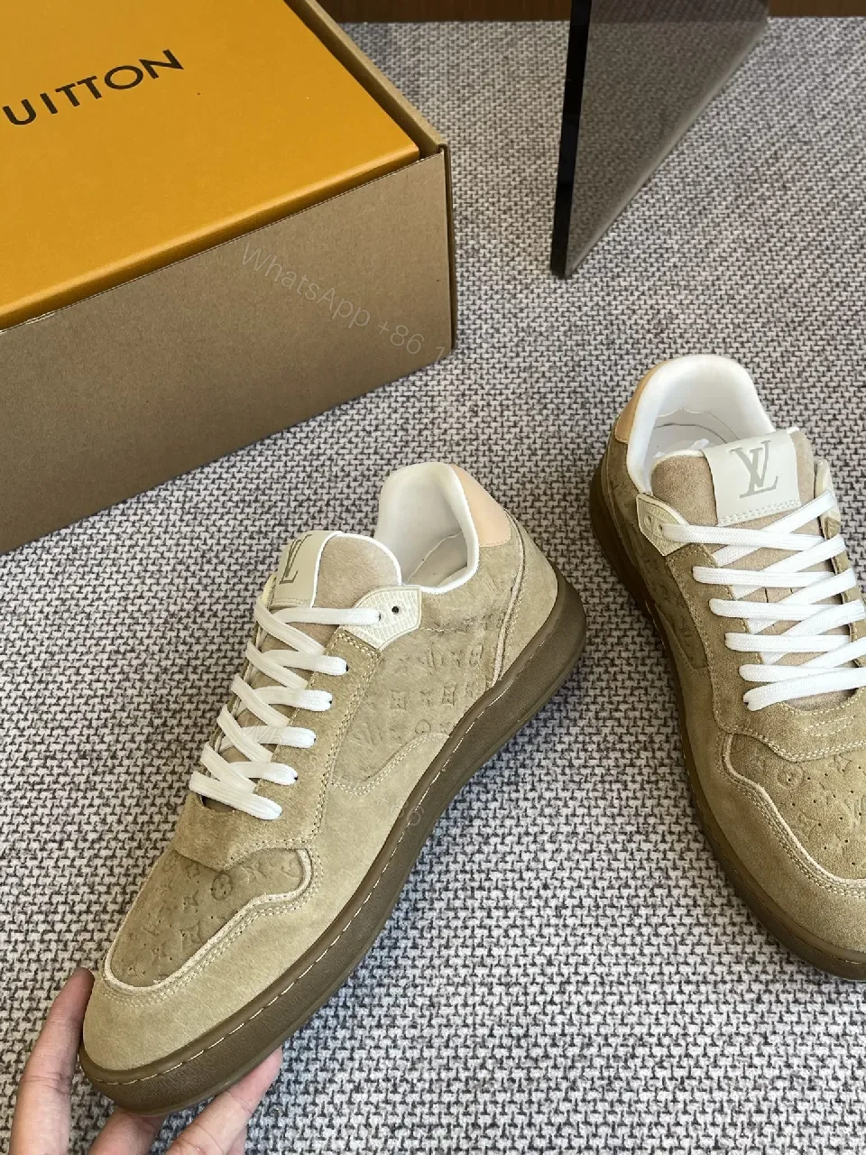 View 5 of Beige Suede Low-Top Sneakers with Luxe Accents