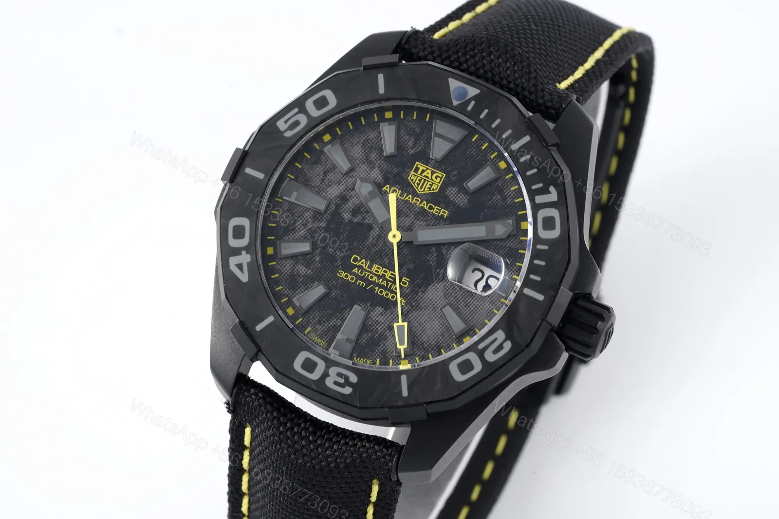 View 3 of V6 Factory TAG Heuer Aquaracer Black Dial Yellow Stitching Fabric Strap Watch – Super Night Glow, 100m Water Resistant, SW200 Movement