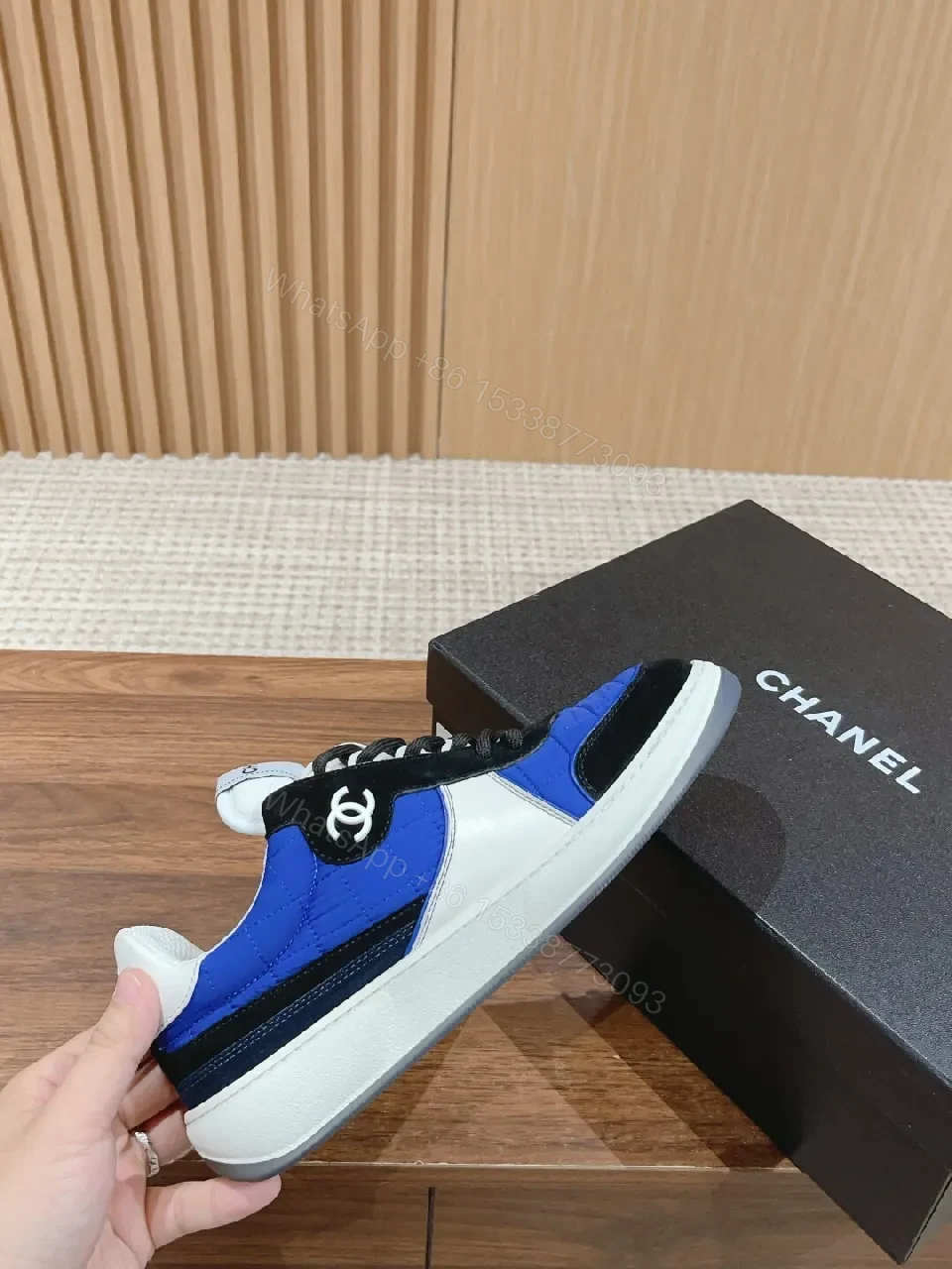 View 3 of Blue-Trim Suede-Textile High-Top Sneakers: Chic Comfort, Urban Edge
