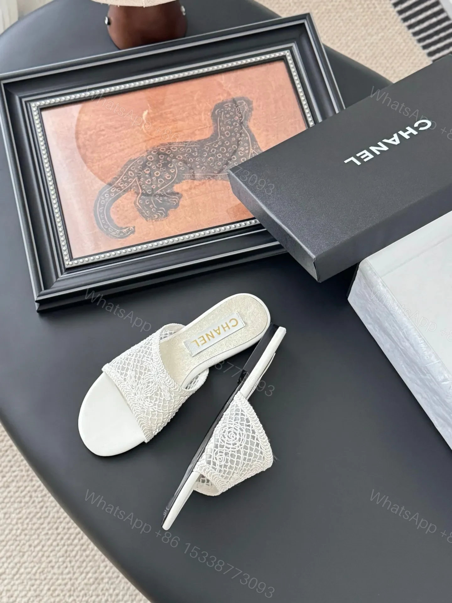 View 4 of Chanel Women White Lace Mesh Slides