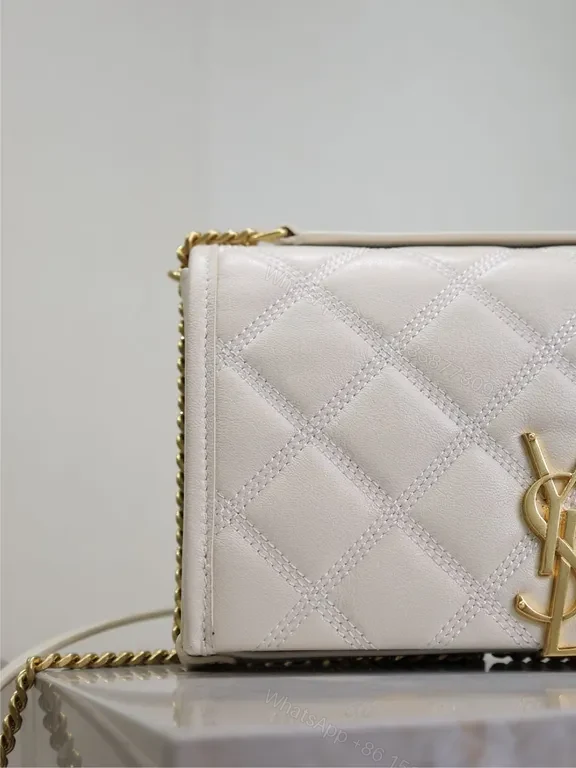 View 5 of White Quilt Leather Crossbody Bag with Gold YSL Logo