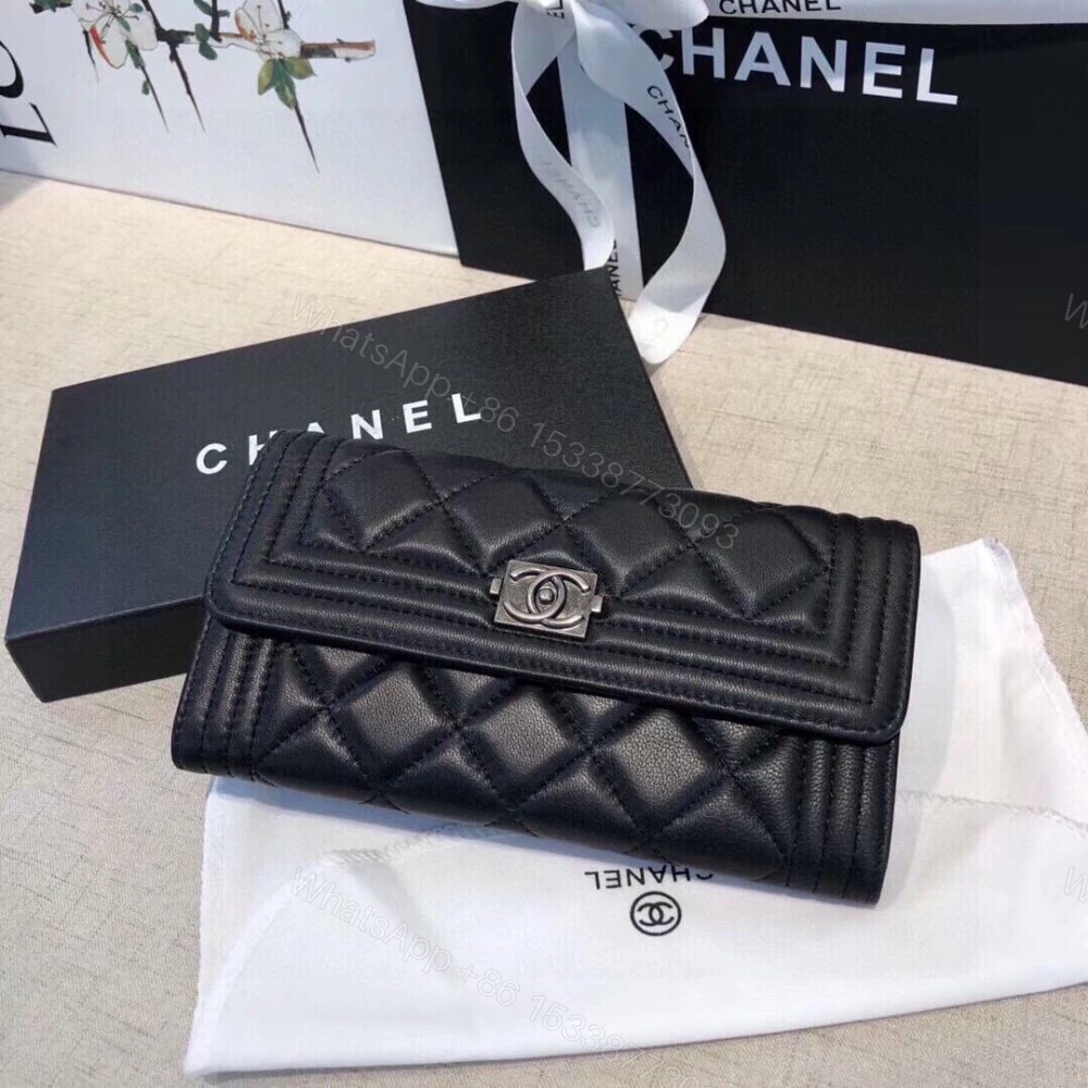 View 2 of Chanel Boy Flap Long Wallet Ruthentium Hardware Black 19Cm