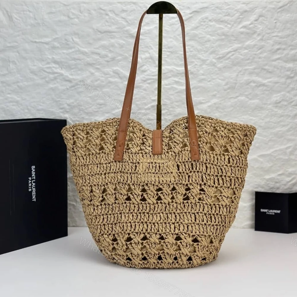View 4 of Saint Laurent Panier Raffia Natural Brown 39Cm 688221 GAAAC 2080
