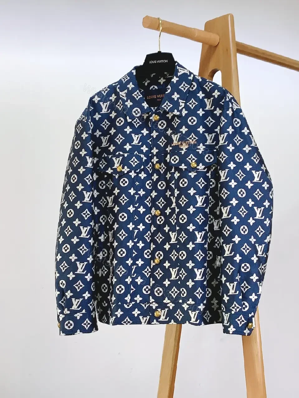 View 8 of Patterned Denim Jacket with Monogram Motif - Street-Chic Statement