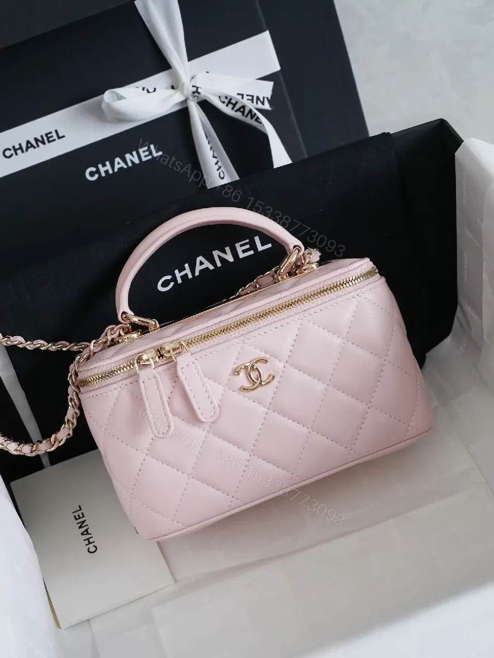 Pastel Pink Quilted Mini Bag with Gold Hardware — view 1