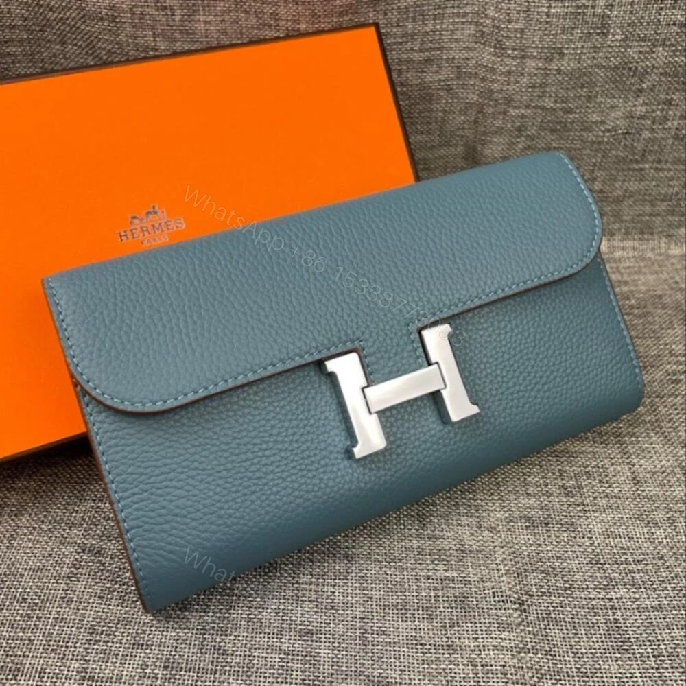 View 2 of Hermes Constance Togo Long Wallet Silver Toned Hardware Blue 20Cm