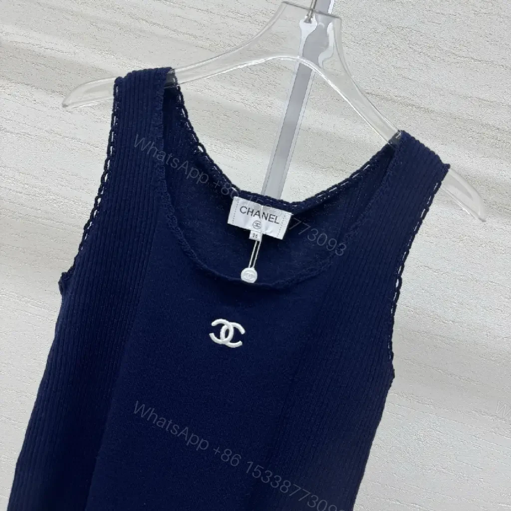 View 2 of Navy Knit Tank: Luxe Logo Silhouette Top
