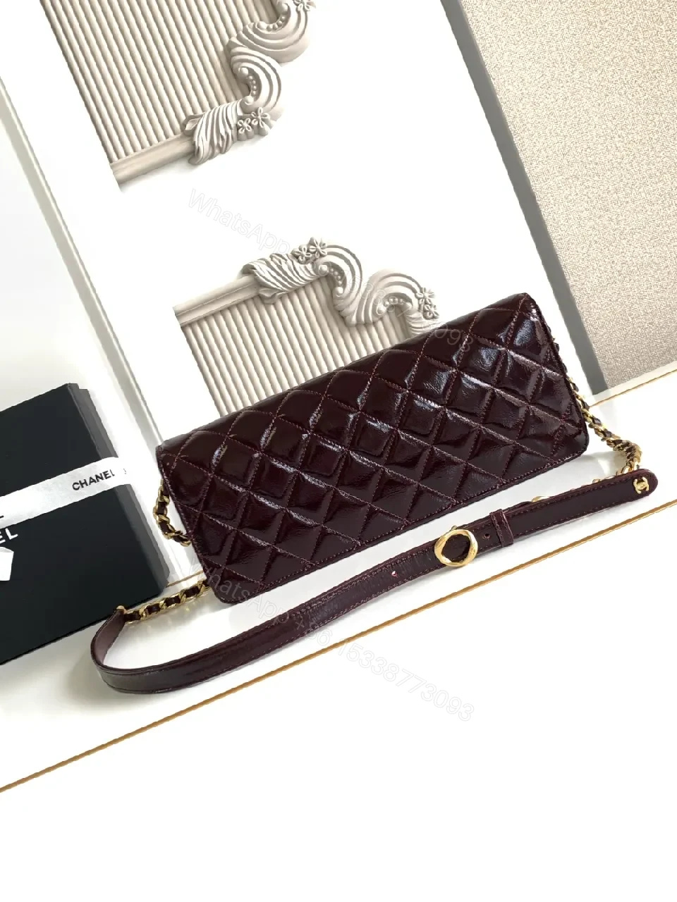 View 9 of Glam Quilted Burgundy Leather Shoulder Bag, Compact Luxury