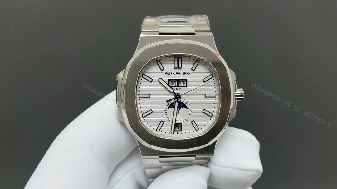 Patek Philippe Super Clone Nautilus 5726/1A White Dial Stainless Steel Bracelet Premium 40MM PATEK-NAUT5726-WHT40-V1 — view 1