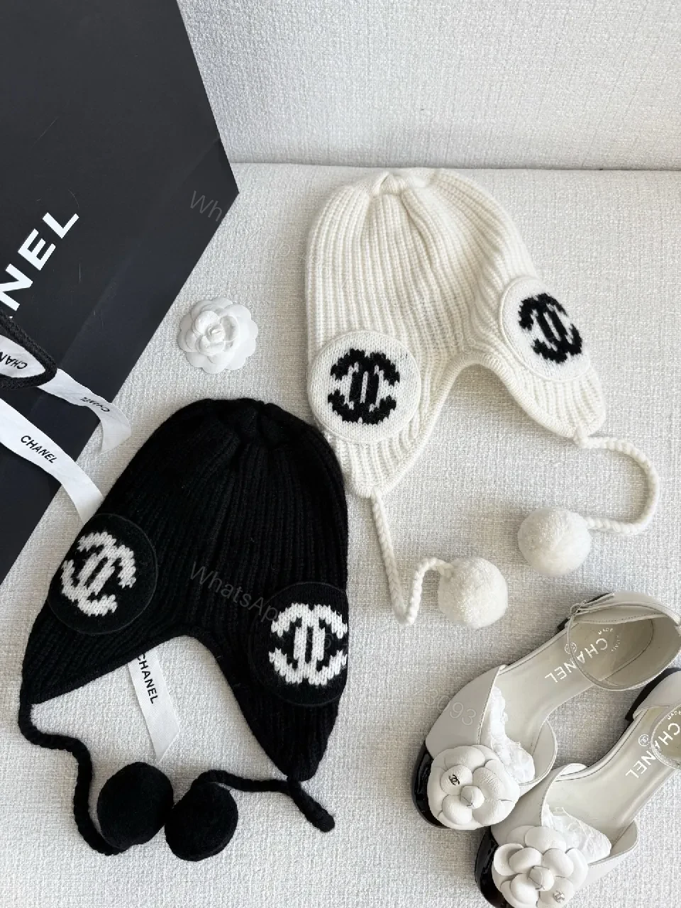 View 5 of Chic Knit Beanie with Logo Patches and Earflaps