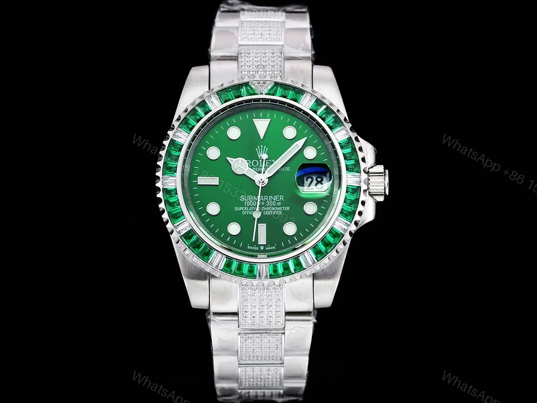 Rolex Full Iced Diamond Dial Three-Link Bracelet Luxury Watch 42mm Ultimate Edition RG-ROLEX-FULL-ICED-DIAMOND-GRN-001 — view 1