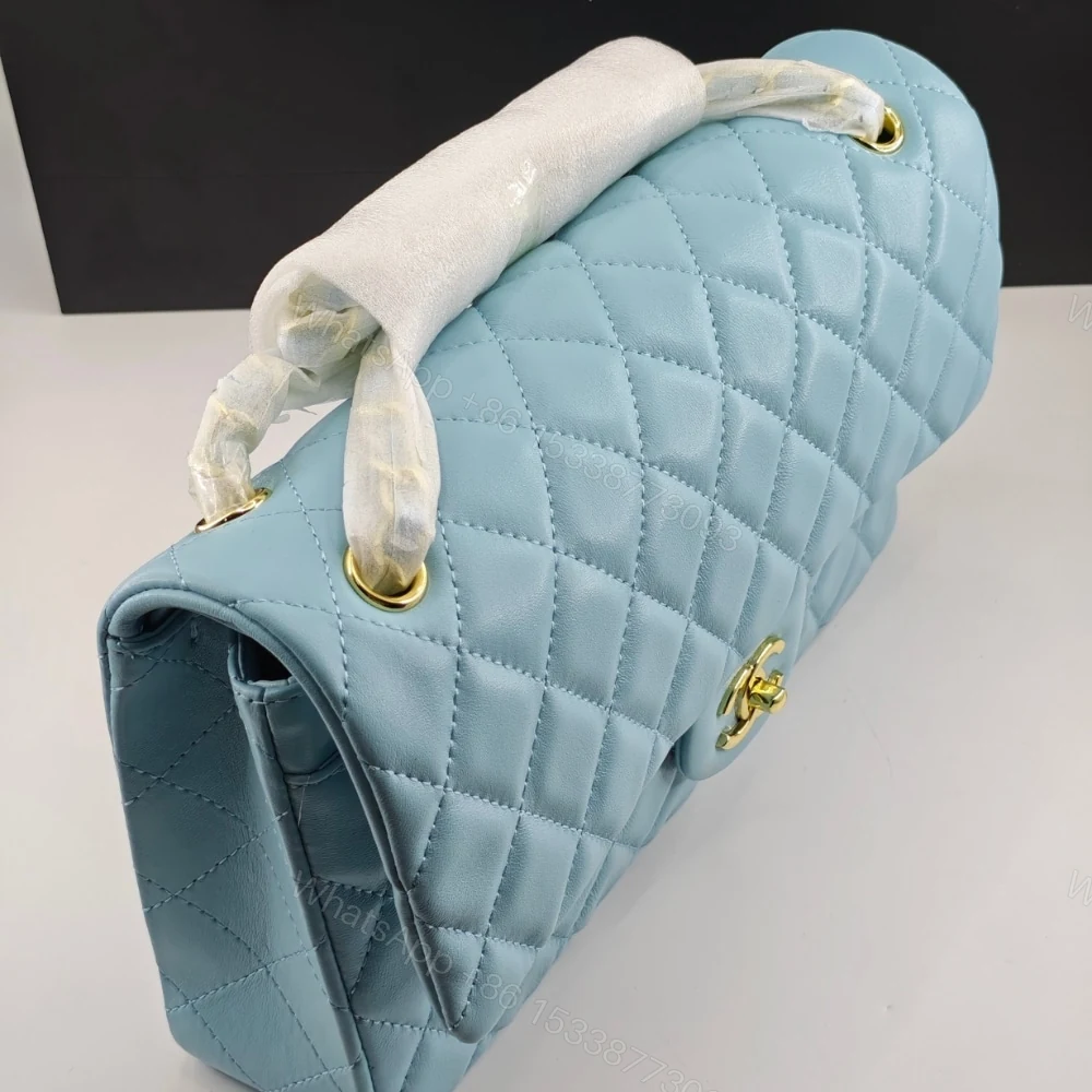 View 4 of Chanel Classic 11.12 Handbag Gold Tone Metal Light Blue 30Cm