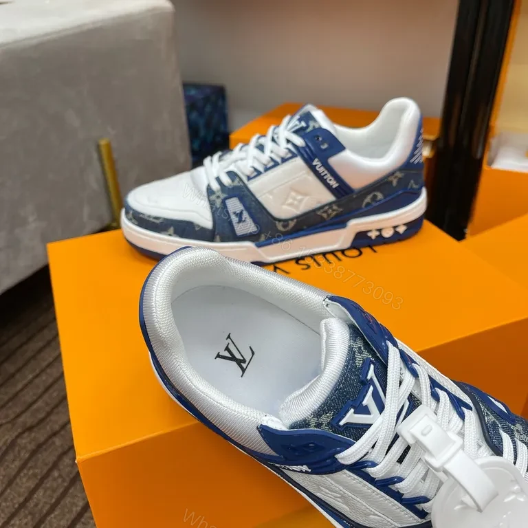 View 3 of Blue-White LV-Inspired Performance Sneakers: Refined Comfort
