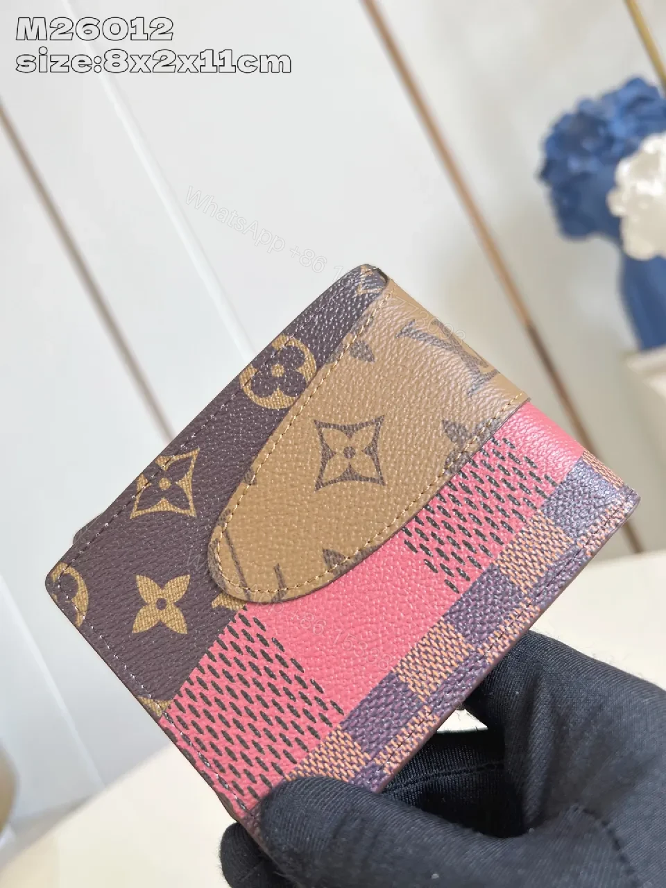 View 5 of Compact Luxe Wallet with Monogram Pattern Luxury Wallet, Two-Tone