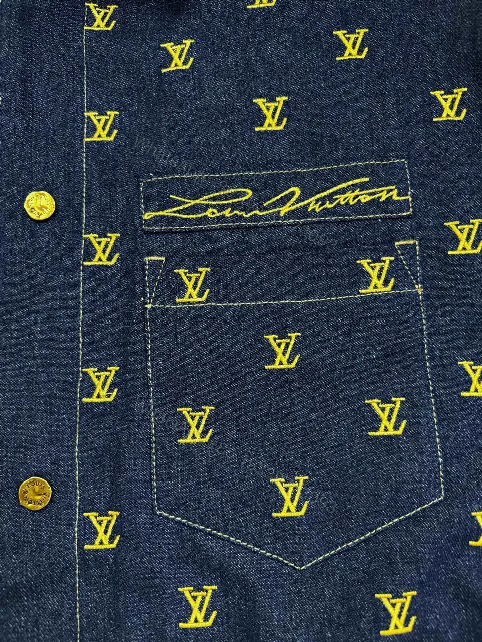 View 6 of Denim Bomber Jacket with Gold Monogram Detailing and Contrast Sleeves