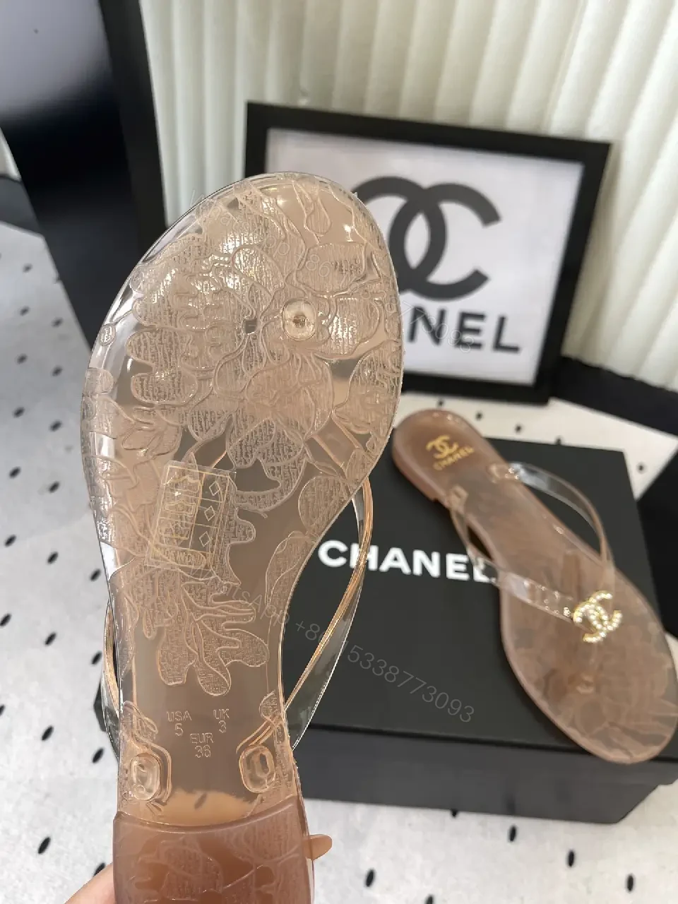 View 10 of Beige Leather Chanel Logo Flip-Flops Sandals
