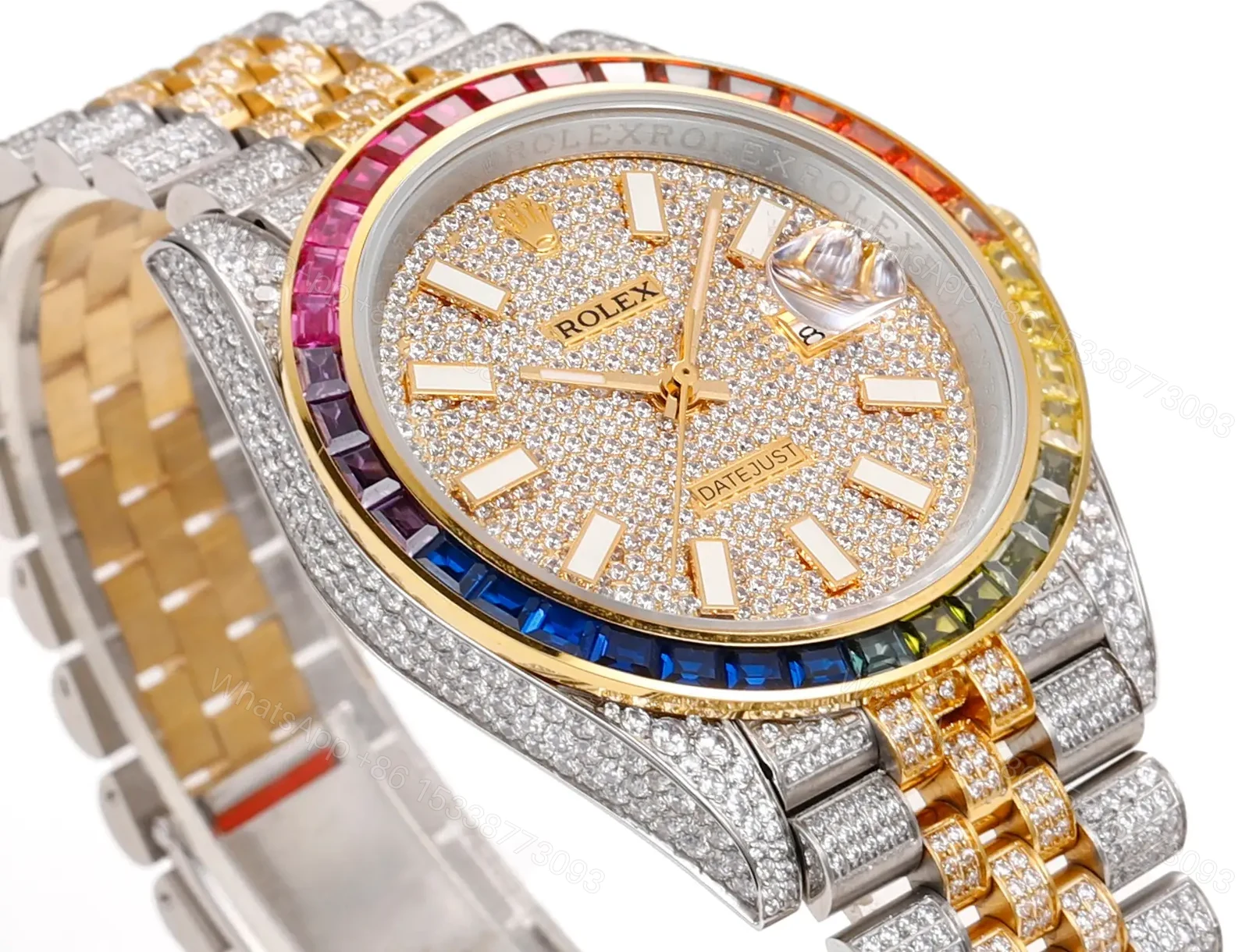 View 3 of Stunning rainbow bezel datejust replica 36MM Pavé Diamond Edition RG-DJ36-RAINBOW-BEZEL-PAVE