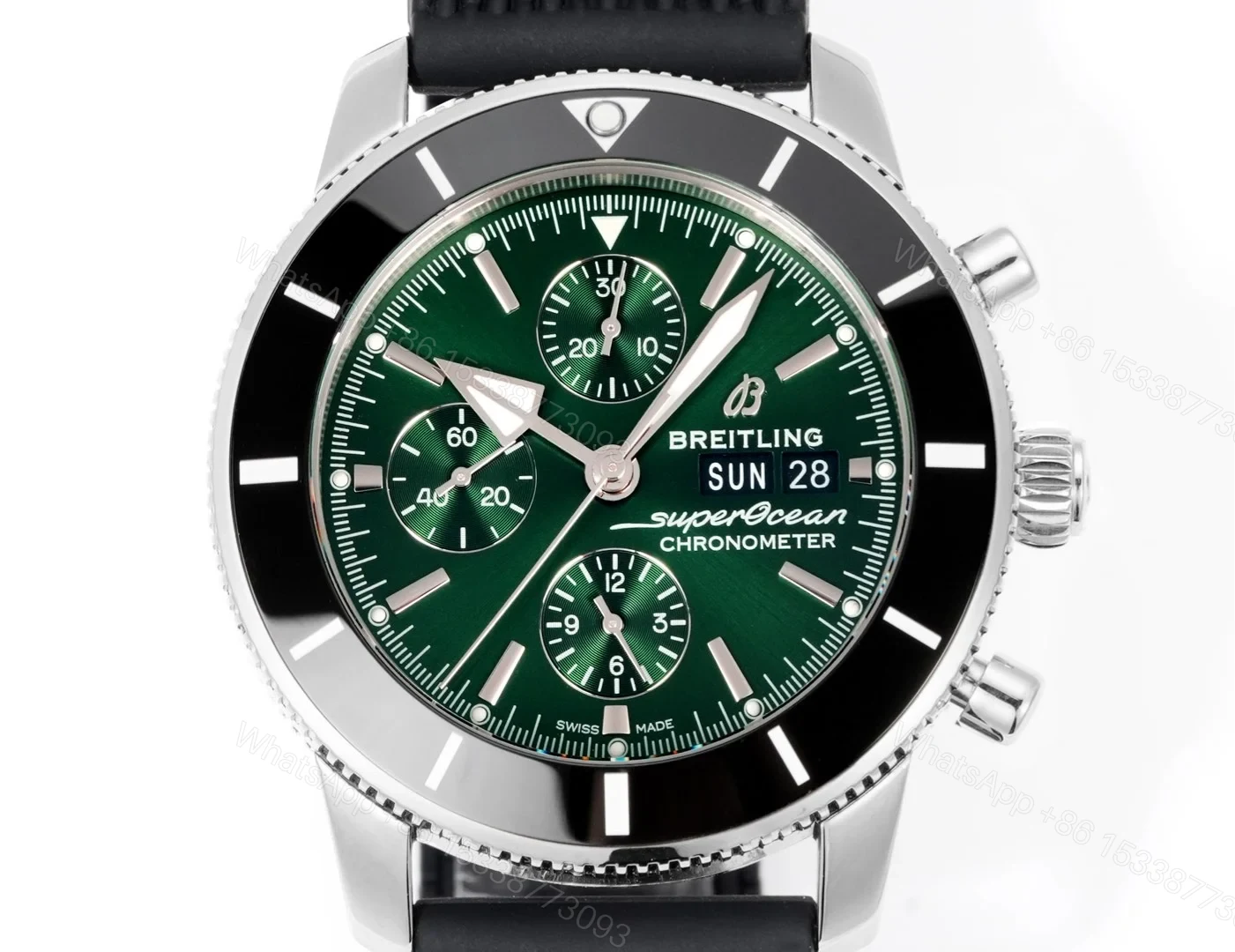 View 2 of Breitling Superocean Heritage Green Chronograph Replica 42MM Premium Rubber Strap Edition AB01621A1L1S1