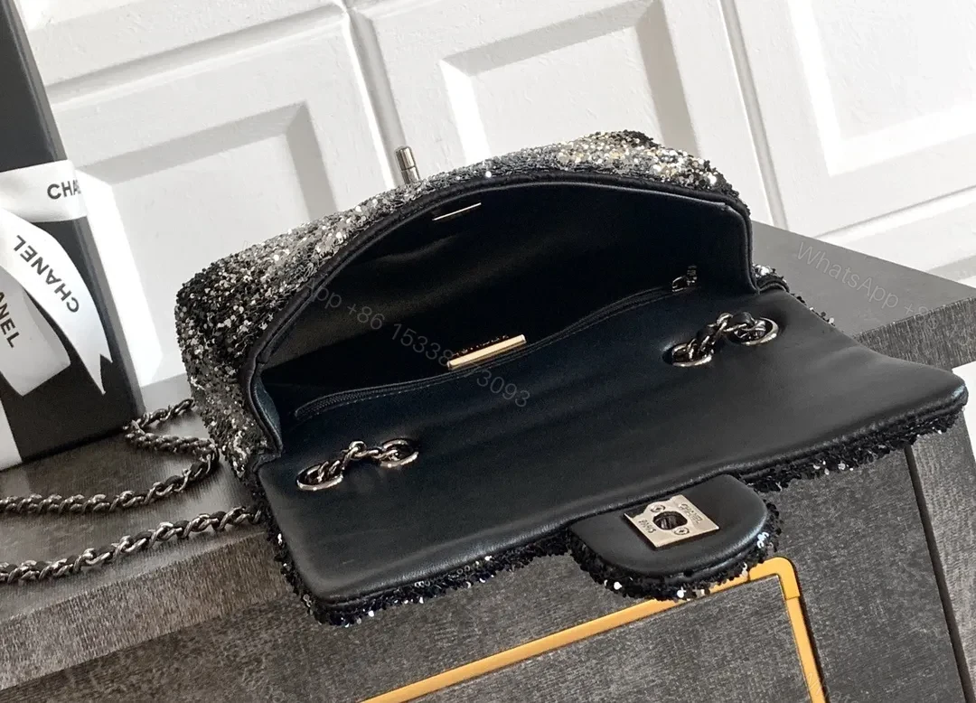 View 3 of Glossy Night Out Bag: Sequin-Quilted Chain-Top Shoulder Bag