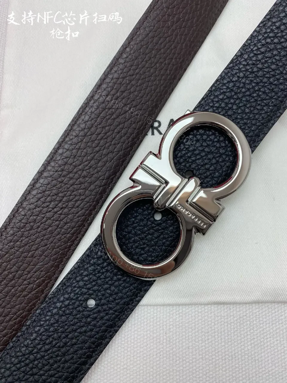 View 4 of Lux Leather Belt with Double-Gancini Buckle - Black Leather, Men’s Style