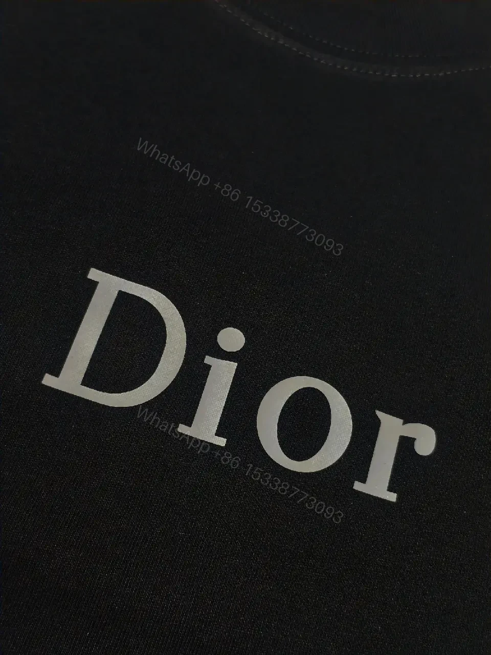 View 11 of Minimalist Black Knit Tee with Dior Logo Print, Unisex Fit