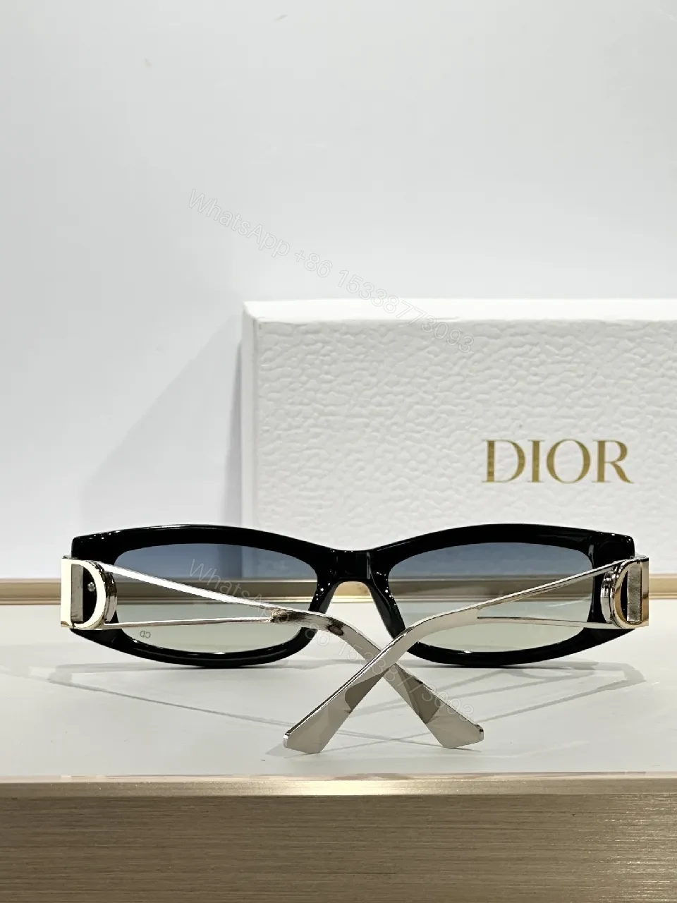 View 9 of White Rectangular Sunglasses with Dior-Gold Accents: Modern Luxury Sideways