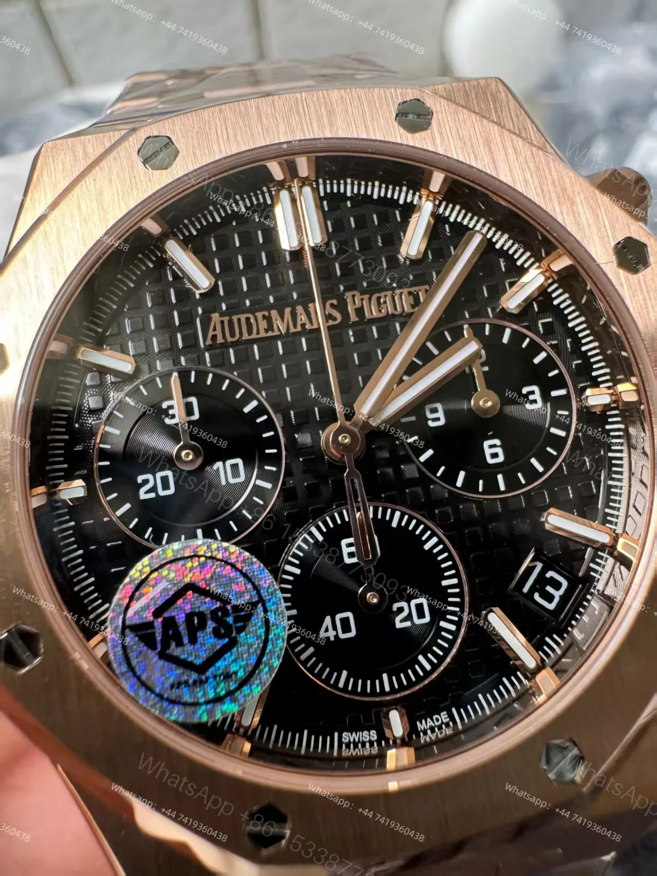 View 5 of Audemars Piguet Super Clone Royal Oak Rose Gold Black dial 26240 Chronograph 41mm Cal.4401